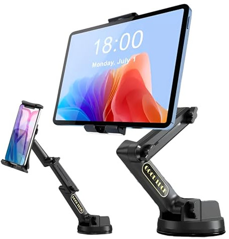 Worezal Support de tablette et de téléphone portable pour camion, camping-car, tracteur et véhicules de chantier - Col de cygne réglable pour tablettes jusqu'à 13'' et smartphones - Maintien sûr pour