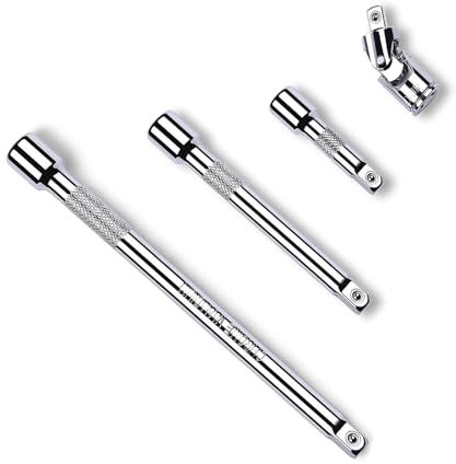 CHSEROK Chiavi a Tubo 4 Pezzi Prolunga 1/4 Pollice, Prolunga da 1/4, 150 mm, 100 mm, 50 mm e 45 mm Giunto Universale, Set Chiavi a Bussola, per Chiavi a Bussola, Trapani, Cacciaviti