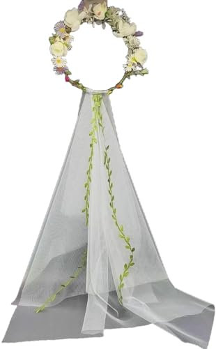 Whakano Boho Girlande Schleier Braut Damen,Kommunion Stirnband,Hochzeitskleid,Kopfschmuck,Kleid Accessoires Schleier für Bräute,für JGA Junggesellinnenabschied Hochzeit Hen Party,Hellviolett