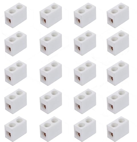 1 Bloques de Terminal de Cerámica de Vía, 10A 250V Conectores de Cerámica de Porcelana de Alta Temperatura con Apertura de Entrada de 2.5mm para Cable Eléctrico, y Varias Situaciones Cableado(20pcs) | Conectores de cerámica de porcelana de alta temperatura para cables, apto para varios tipos de cableado.