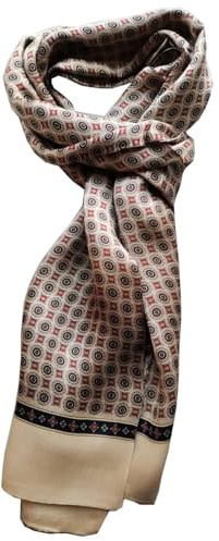UK_Stone Herren-Schal aus 100 % reiner Seide, Vintage-Stil, klassisches Muster, doppellagig bedruckt, #2 Beige, Einheitsgröße