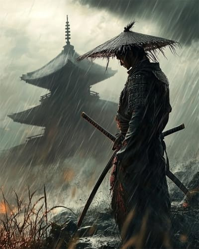 AYAOYANGGO Kreuzstich Set Anime Samurai Diy-Kreuzstich-Sets Für Erwachsene Mit Nadeln,Scheren-Einfädler,Vordruck Für Die Wanddekoration Zu Hause 11CT 40x50cm