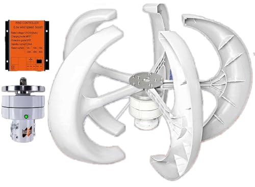 Kit De Turbina Eólica De 100-500w Con Controlador, Turbina Aerogeneradora Vertical De 5 Aspas (12/24v) - Arranque De Velocidad Del Viento De 2m/S, Para Vehículos Recreativos,White-400W24V