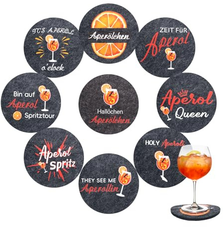 9 Stück Aperol Untersetzer Filz, Lustige Aperol Spritz Untersetzer mit Sprüchen Aperol Spritz Geschenk Accessoires Fasching Deko