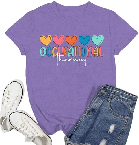 Ascrazy Occupational Therapy Shirt for Women Occupational Therapist Tshirt OT Month Assistant Tee Tops Purple