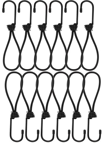 Anhoer 12 Stück Spanngummi mit Haken 20 cm Planenspanner Expander Schwarz Gummispanner Hochbelastbare Spanngummis für Camping Planen Anhängerplane Poolabdeckung