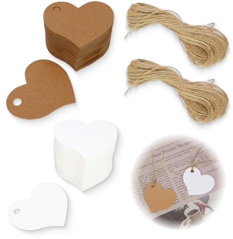 160PCS Herz Kraftpapier Geschenkanhänger – Etiketten Anhänger mit Schnur zum Beschriften für Hochzeit, Geburtstag, Valentinstag, Weihnachten, DIY Deko & Geschenkverpackung, Stabil & Vielseitig