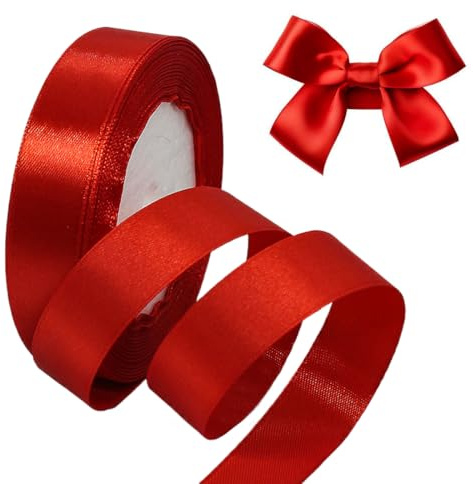 ZORVYN 23-Meter-Geschenkband, geeignet für Weihnachten, Hochzeiten, Taufen, Geburtstagsgeschenke, dekorative Verzierungen, Geschenkverpackungen (20 mm) (Burgunderrot/Weinrot)
