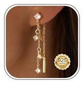 KRFY Ohrringe Gold Hängend 14K Vergoldet Ohrringe Damen Kette Ohrhänger Gold Ohrstecker Kette Tropfenohrringe Kubischer Zirkonia Hypoallergen Ohrstecker Leichtgewicht