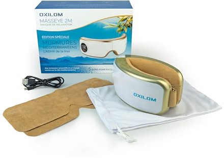 Masque de Relaxation Premium OXILOM MassEye 2M - Sons ASMR intégrés - Chaleur Thérapeutique, Vibrations Massantes - Idéal Sommeil, Stress, Évasion Méditerranée - Cadeau Bien-être