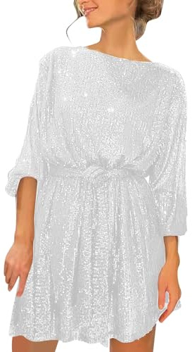 Generisch Pailettenkleider für Damen Glitzerkleid Damen Große Größen Silvester Outfit Elegant Glitzer Kleid Abendkleider Sexy Langarm Pailletten Kleid Party Festlich Kleider