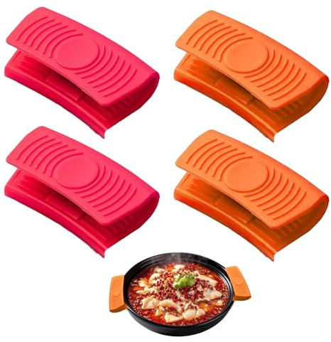 2 Paia Presine in Silicone per Pentole (8 x 4.5 cm), Resistenti Presine da Cucina Forno Antiscivolo, Manico Silicone Presine per Forno, Padelle Calde, Piastre, Cottura (Rosso, Arancione)