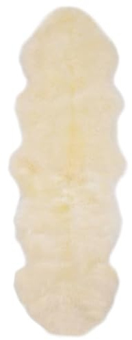 Mhdvray Tappeto in vera pelliccia di pecora, bianco, 180 x 60 cm, a pelo lungo e lussuoso soggiorno, camera da letto, tappeto morbido naturale con lunghezza lana di 5 – 7 cm, design moderno in