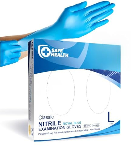 Safe Health Guanti usa e getta taglia L, blu, 200 pezzi, guanti medici in nitrile, ipoallergenici, senza polvere, senza lattice, guanti medici monouso per alimenti, 3,5 ml (200, blu, L)