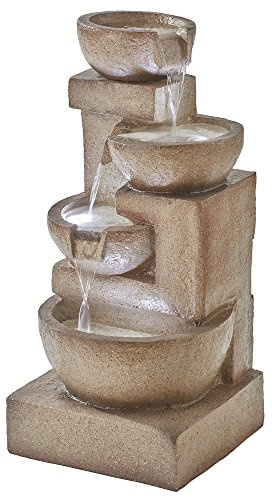 Serenity Durable Stone Effect Tiered 4 Tier Cascade Laguna Water Feature with LED Lights for Indoor & Outdoor Use Measures L37.5 x W40 x H85.5cm