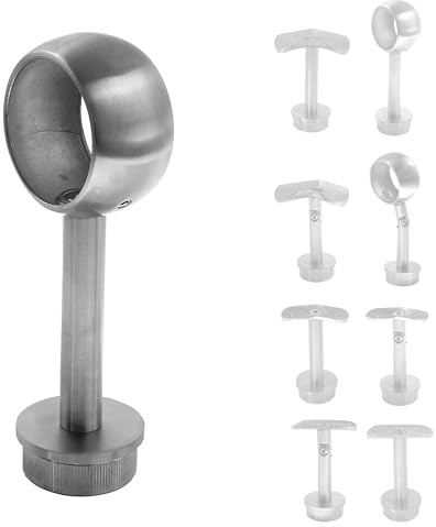 BASIT Handlaufhalter Edelstahl starr Kugelring für Geländer Ø42,4mm HT20 | V2A Handlaufträger geschl. K240 zur Handlauf Befestigung auf Pfostenrohr I Handlaufstütze Geländerhalterung Treppengeländer