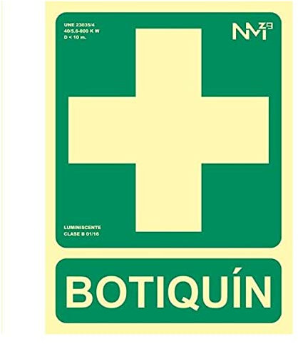 CABLEPELADO - Señal Botiquín PVC - fotoluminiscentes - Cumple normativa - ISO - UNE - Clase B - 800 min de atenuación - ISO 9001 -RIPCI - tamaño 22.4 x 30 cm