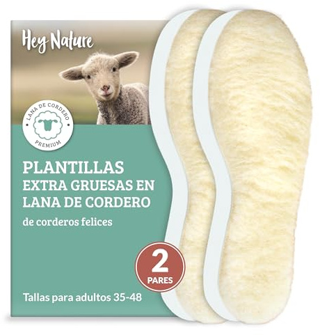 Hey Nature 2 Paar Lammwolle Einlegesohlen Herren & Damen, natürliche Wärmesohlen. Wärmende Schuheinlagen besser als beheizbare Sohlen & Fußwärmer. Thermosohlen aus Wolle statt Lammfellsohlen