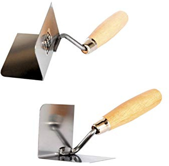 Toolty Stainless Steel Lining, Plastering Trowel - External and Internal Corners - 80x60, 120x60, 120x75mm - Wooden Handle - for Brickwork and Plastering - DIY - TLTY-S014