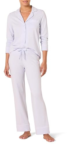 Amazon Essentials dam bomull modal långärmad skjorta och full längd botten pyjamasset (finns i plusstorlek), ljusblå, X-Large