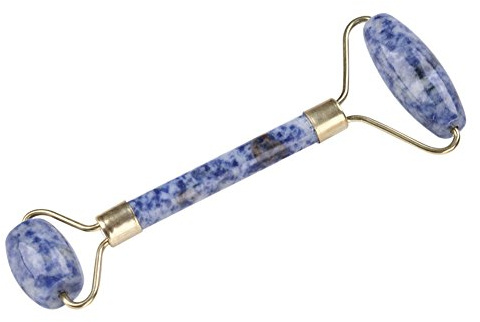 Rodillo de jade natural - Rodillo de belleza de doble cabeza de jade natural Masajeador facial de rodillo de jade Masajeador facial antienvejecimiento, 1 pieza(Azul)