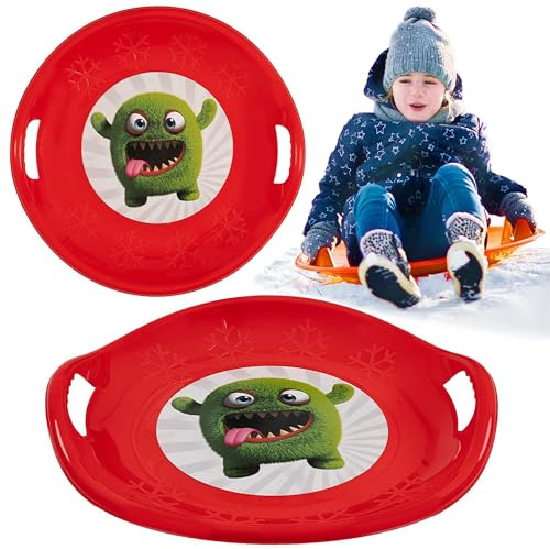 Tellerschlitten Rodelteller Rutschteller Schneerutscher Schneegleiter Winter (Rot)