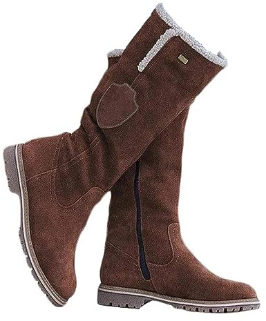 Onsoyours Bottines Femme Plates Hiver Chaussure Fourrées Chaudes Longue Botte avec Zipper Daim Bottines de Neige Cheville Botte Randonnée Boots