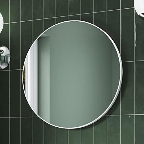 Pebble Grey White Bathroom Circle Mirror 600x600mm - Jett Rotatable Round Wall Mirror, Wall Mounted Vanity Bathroom Mirrors, Round Mirrors for Walls, Bedroom, Living Room, Bathrooms, and Hallways