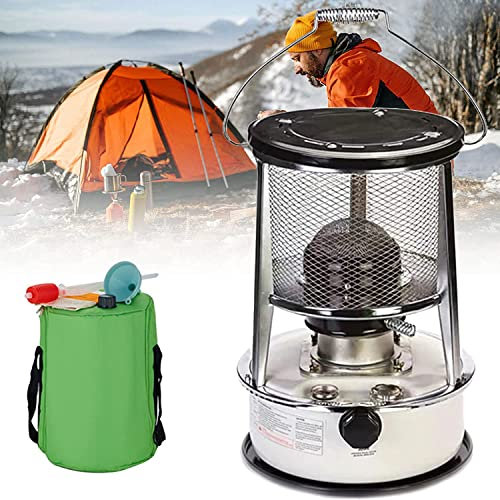 vikitim Tragbarer Petroliumheizer, 2600W Petroleumofen für Innenräume 9000 BTU/H 4.6L/6L Mobile Heizung Ohne Strom Innen für Camping Zeltheizung Terrasse Kochen White