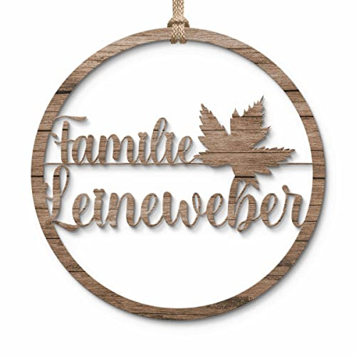 Herbstkranz Haustür Tür aus Holz - Holzkranz für außen & innen - tolle Herbstdeko zum Aufhängen - Herbstliche Türkranze Holzringe Schriftzug - Herbsttürkränze Deko Willkommen Familie (Personalisiert)