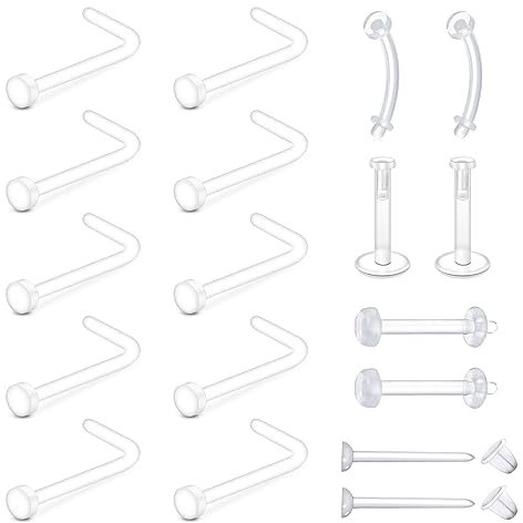 LAURITAMI Plastik Nasenpiercing Retainer Kunststoff Durchsichtige Piercings Lippe Bioflex Lippenpiercing Stecker Silikon