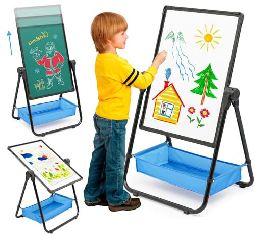 Caballete infantil doble cara pizarra blanca 360 grados ajustable accesorios 3 años+