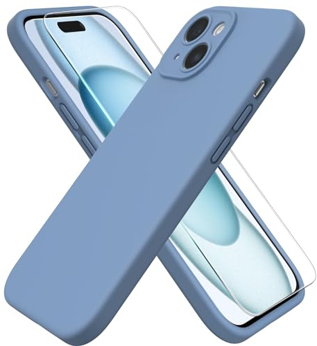 ACRONIX für iPhone 15 Hülle Silikon (2024) mit Kameraschutz und 1 Stück Schutzfolie, Ganzkörper-Case, Stoßfeste, Anti-Kratzer Mikrofaser Handyhülle iPhone 15 - Französisch Blau