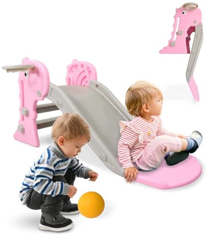 Mobiclinic® kids, Kinderrutsche, Dino, Zusammenklappbar, Inklusive korb und ball, Abgerundete kanten, Rutschfest, Europäische marke, Max. 35 kg, Stabil, Sicher, Einfache montage, Innen außen