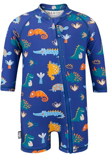 JAN & JUL UV Protective Toddler Swimsuit Boy, Long Sleeve UPF 50+ (18-24m, Dino Buddies)