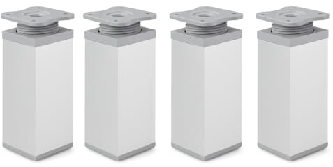 ATM Verstellbare Möbelfüße | 4er-Set | Höhenverstellbar | Silber, Asche | Höhenverstellbar | für Kleiderschrank, Kommode, Sofa, Bett | Möbelfüsse | Aluminium und Kunststoff | Profil: 40x40mm, H-150mm