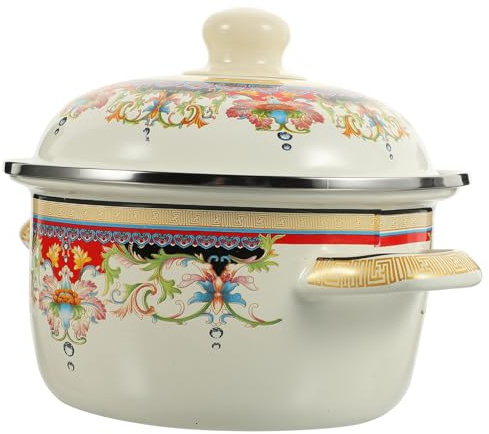 Zerodeko 1pièce Pot à Soupe Émail Rétro Avec Couvercle Casserole Résistante Aux Hautes Températures Pour Ragoût Et Soupe Ustensile De Cuisine Pratique