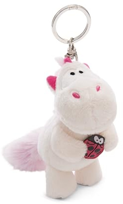 Schlüsselanhänger Einhorn Theodor mit Marienkäfer 10cm weiß - Plüsch-Begleiter Kuscheltieranhänger mit Schlüsselring für Schlüsselband, Schlüsselbund & Schlüsselhalter