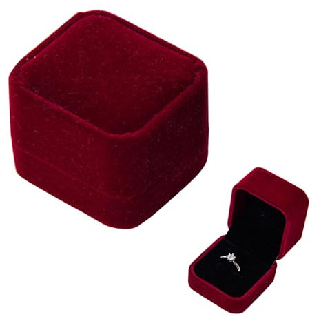 Boîte à Bijoux en Velours Boîte à Bagues Flanelle Carré Boîte à Bagues Boîte à Boucles D'oreilles pour Bagues Pendentif Écrin Double pour Alliances de Mariage Fiançailles Earrings Jewelry Box(Rouge)