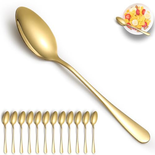 ReaNea Gold Esslöffel 12 Stück, Edelstahl Titan Vergoldung Tischlöffel, Suppenlöffel, Verwendung für Zuhause, Restaurant, Hochzeit, Partys, Veranstaltungen, Christmax