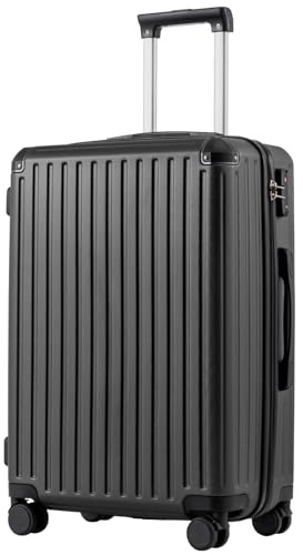 COOLIFE 24 Inch Medium Suitcase – Hardshell Trolley Lightweight ABS+PC Luggage with 360° Silent Wheels & TSA Lock, Telescopic Handle for Studying Abroad, Cruises & International Travel,Black