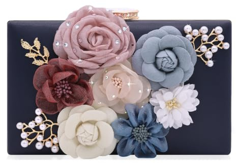 Milisente Damen-Clutch, Blume, Abendtasche, Handtasche, Hochzeit, Clutch, Geldbörse (Blau-1), 719-1 Blau
