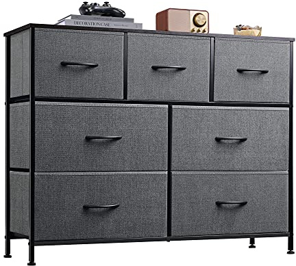 WLIVE Chest of Drawers, 7 Fabric Drawers Dresser for Bedroom, Grey