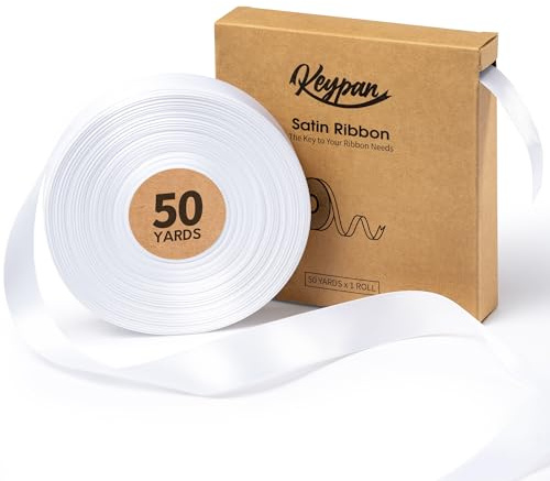 Keypan Weiß Satinband 22mm x 45,7m Doppelseitiges Geschenkband & Schleifenband für Blumenstrauß Wrapping Papier Bögen Geschenk Hochzeit Einladungen Crafts