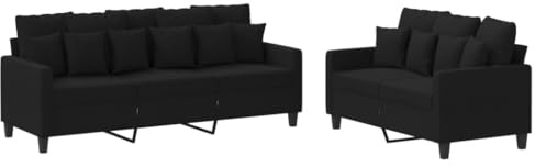 Willood 2-TLG. Sofagarnitur mit Kissen Schwarz Stoff,Geeignet für Schlafzimmer, Gästesofas, Sesselsofas