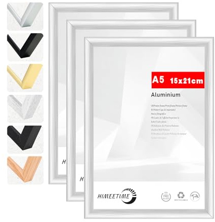 HIMEETIME® 3x Bilderrahmen DIN A5 14,8x21 cm Silber Metall Rahmen,Dokumentenrahmen 14,8x21 cm,Metallrahmen Alu-Bilderrahmen Poster Aluminium,Picture Frame A5 Fotorahmen