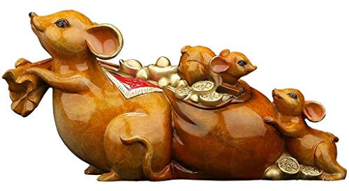Bar-Tischfigur, Gartendekoration for Skulptur, Feng-Shui-Statue, 2020, chinesisches Sternzeichen, Rattenjahr, komplett aus Kupfer, Maus-Ornamente mit Feng-Shui-Sammelfiguren, Tischdekoration, Statue,