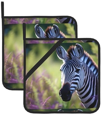 YHBLYKXP Zebra Stripes Print Pot Holder Set of 2,Kitchen Heat Resistant Potholder, BBQ Cooking Baking