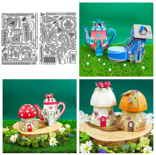 Sredwtk 2set Häuserbox Geschenkbox Stanzschablonen Schachtel Häuser Stanzschablonen Box Metall Prägeschablonen Stanzmaschine Stanzformen Schablonen für DIY 3D Keksbox Süßigkeitenbox