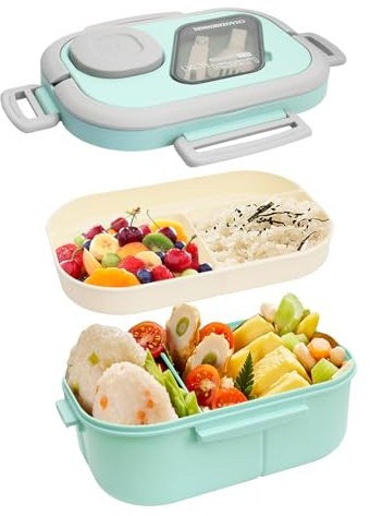 Godneei 1200ml Microwaveable Lunch Box, Leakproof Lunchbox Adult and Children, Lunch Box with Compartments, Bento Box with Separate Sauce Cup and Handle